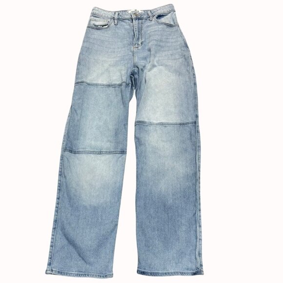 Hollister Jeans Curvy Ultra High Rise Dad Patchwork Light Wash Sz 5 Baggie Denim - Picture 1 of 16